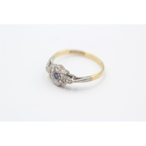 122 - 9ct White And Yellow Gold Diamond And Sapphire Bicolour Cluster Dress Ring (1.7g) size J