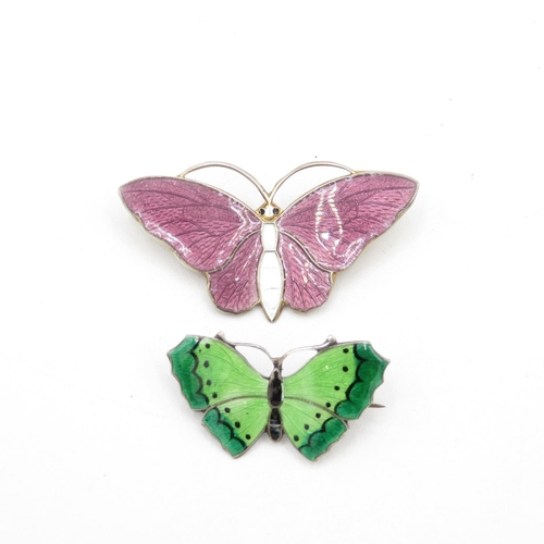 155 - Two Silver Enamel Butterfly Brooches (15g)