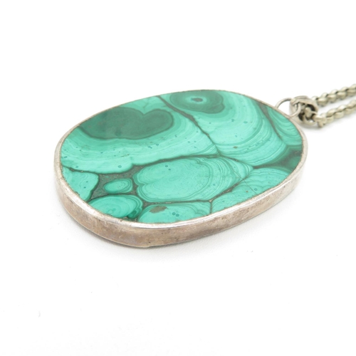 166 - A Modernist Silver Textured Bangle And A Malachite Pendant Necklace (130g)