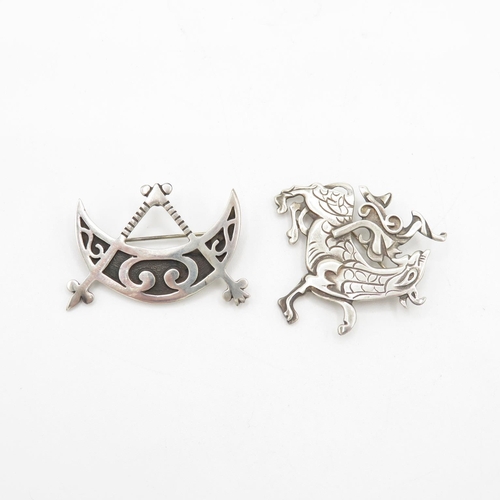 173 - Two Silver Celtic Design Brooches By Ola Gorie (25g)