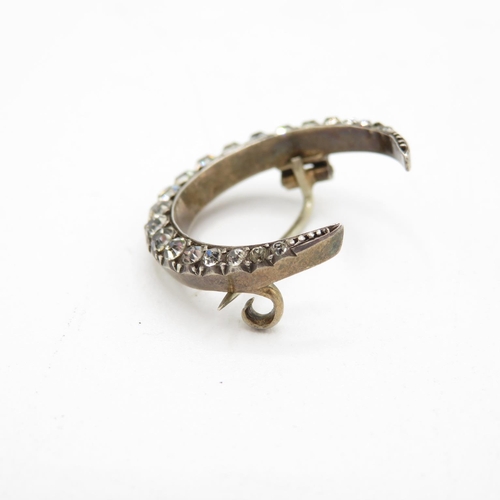 188 - A Victorian Silver Enamel Albertina Bracelet Conversion And A Crescent Moon Paste Brooch (20g)