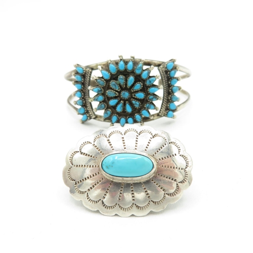 189 - Two Silver Gemstone Set Jewellery Pieces Including A Brooch By Navajo Designer Leonard Martza (42g)