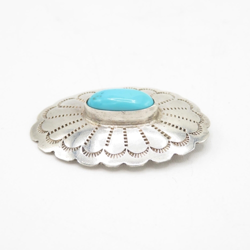 189 - Two Silver Gemstone Set Jewellery Pieces Including A Brooch By Navajo Designer Leonard Martza (42g)