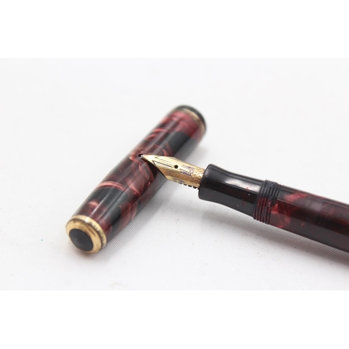 266 - Vintage PARKER Vaccumatic Burgundy Fountain Pen w/ 14ct Gold Nib WRITING