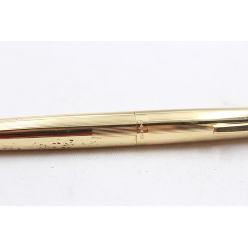 275 - Vintage SHEAFFER Snorkel Gold Plated Cased Fountain Pen w/ 14ct Gold Nib WRITING