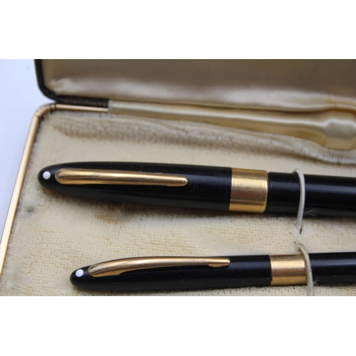 276 - Vintage SHEAFFER Snorkel Black Fountain Pen w/ Steel Nib, Pencil, Original Box