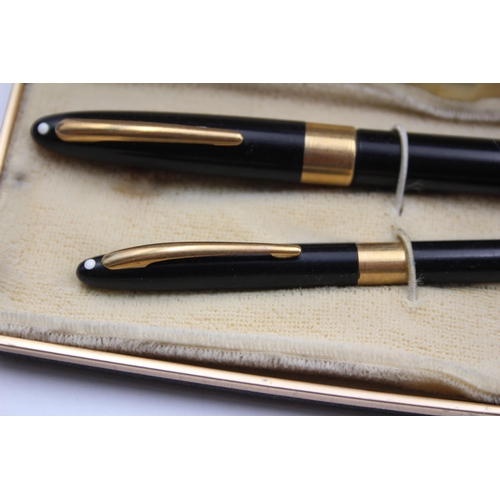 276 - Vintage SHEAFFER Snorkel Black Fountain Pen w/ Steel Nib, Pencil, Original Box