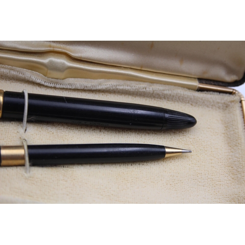 276 - Vintage SHEAFFER Snorkel Black Fountain Pen w/ Steel Nib, Pencil, Original Box