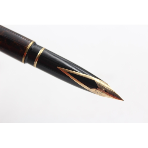 281 - Vintage SHEAFFER Targa Brown Lacquer Fountain Pen w/ 14ct Gold Nib WRITING