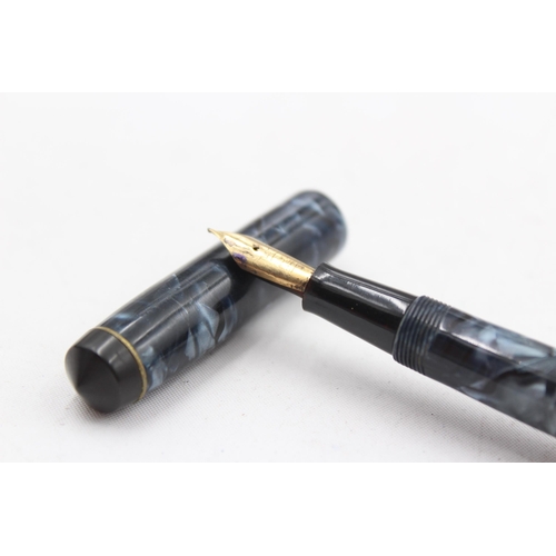 283 - Vintage CONWAY STEWART No.475 Navy FOUNTAIN PEN w/ 14ct Gold Nib WRITING