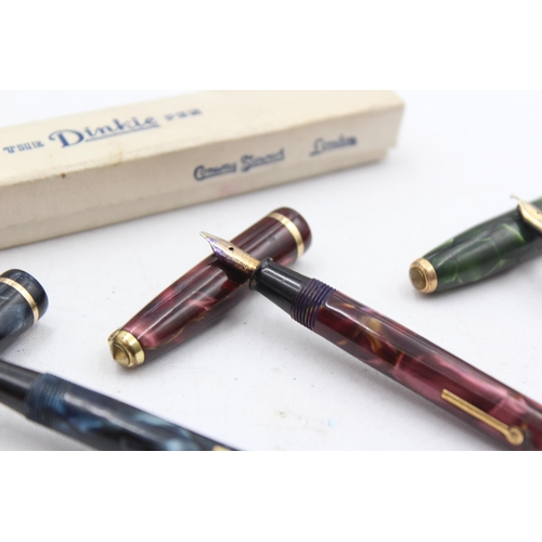 291 - 3 x Vintage CONWAY STEWART Dinkie 550 Fountain Pens w/ 14ct Gold Nibs WRITING