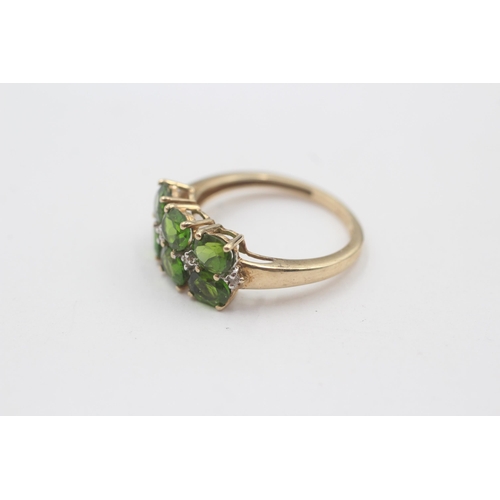 103 - 9ct Gold Diamond & Diopside Two-Row Dress Ring (2.4g) Size  N