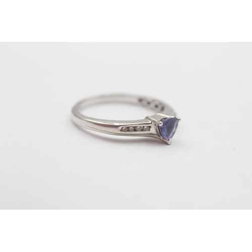 108 - 9ct White Gold Tanzanite Single Stone Ring With Diamond Set Shank (2.5g) Size  O