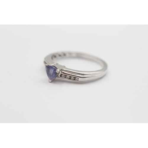 108 - 9ct White Gold Tanzanite Single Stone Ring With Diamond Set Shank (2.5g) Size  O