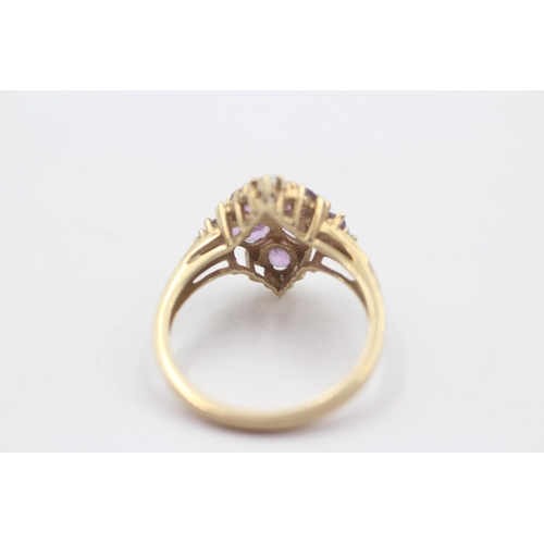 109 - 9ct Gold Diamond & Amethyst Cluster Ring (2.9g) Size  P