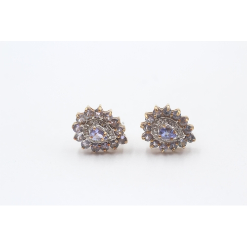 110 - 9ct Gold Diamond & Tanzanite Stud Earrings (2.4g)