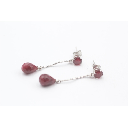 112 - 9ct White Ruby Drop Earrings (2.5g)