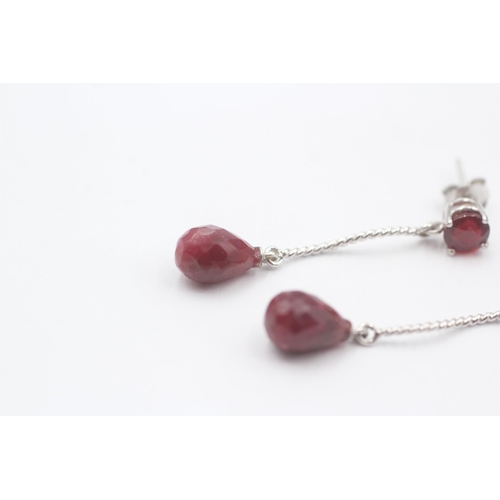 112 - 9ct White Ruby Drop Earrings (2.5g)