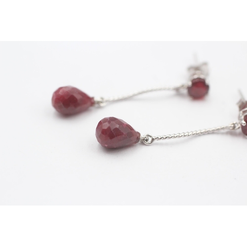 112 - 9ct White Ruby Drop Earrings (2.5g)