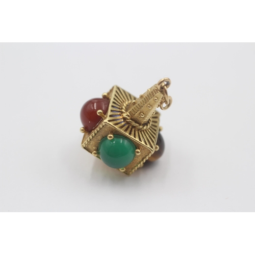 117 - 18ct Gold Tiger's Eye, Carnelian, Chrysoprase & Chalcedony Ornate Pendant (6g)