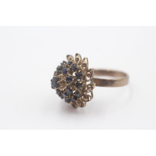 126 - 14ct Gold Vintage Sapphire Cluster Statement Ring (3.7g) Size  K