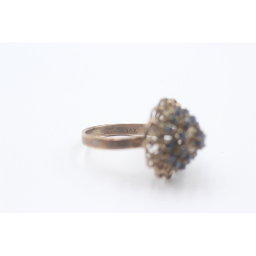 126 - 14ct Gold Vintage Sapphire Cluster Statement Ring (3.7g) Size  K