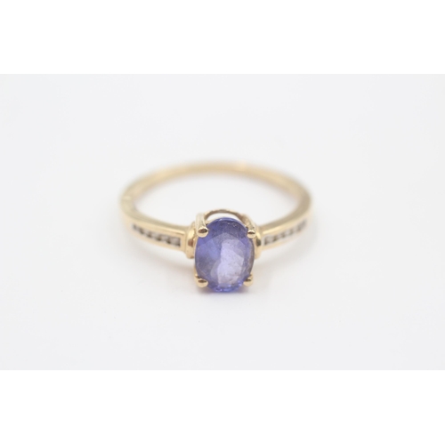 130 - 14ct Gold Tanzanite & Diamond Eleven Stone Dress Ring (2.3g) Size  P