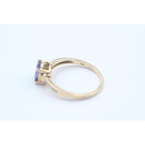 130 - 14ct Gold Tanzanite & Diamond Eleven Stone Dress Ring (2.3g) Size  P