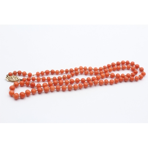 136 - 9ct Gold Clasp Coral Beads Single Strand Necklace (10.9g)