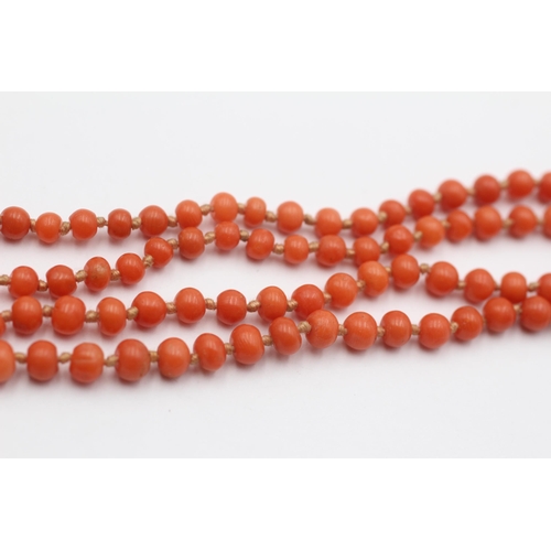 136 - 9ct Gold Clasp Coral Beads Single Strand Necklace (10.9g)