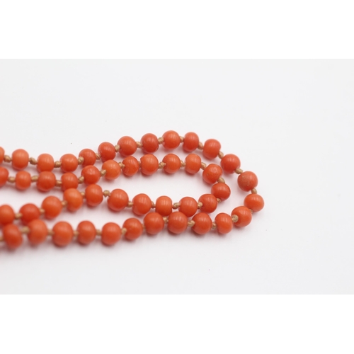 136 - 9ct Gold Clasp Coral Beads Single Strand Necklace (10.9g)