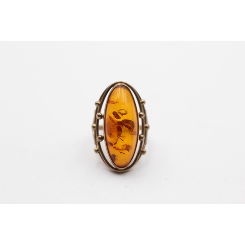 140 - 9ct Gold Vintage Amber Cocktail Ring (4.8g) Size  K