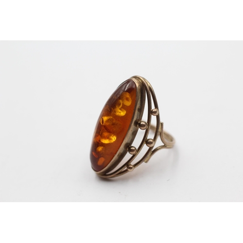 140 - 9ct Gold Vintage Amber Cocktail Ring (4.8g) Size  K