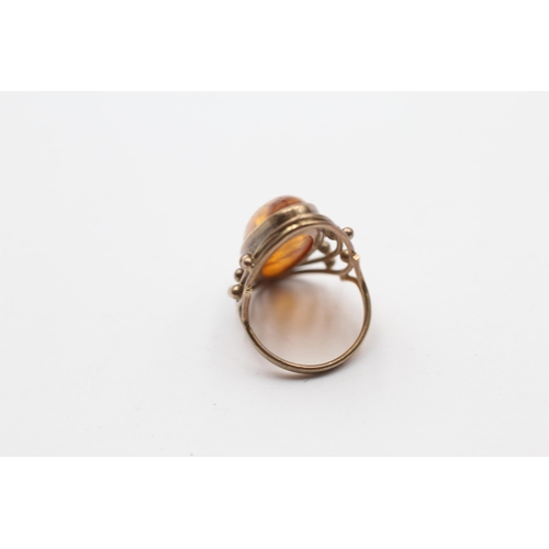 140 - 9ct Gold Vintage Amber Cocktail Ring (4.8g) Size  K