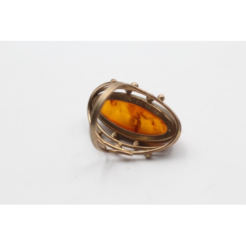 140 - 9ct Gold Vintage Amber Cocktail Ring (4.8g) Size  K