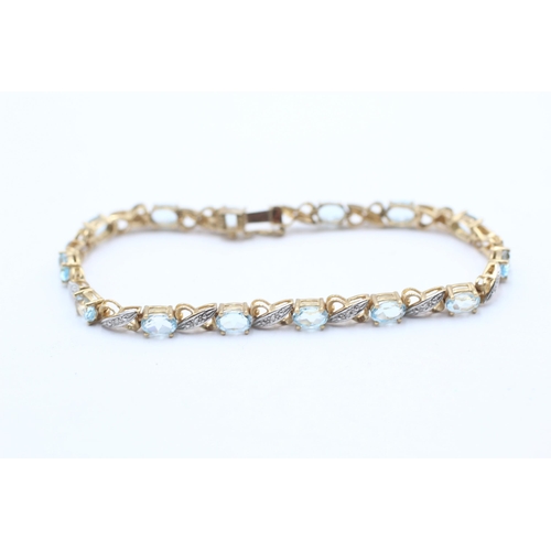 18 - 9ct Gold Diamond & Pink Topaz Fancy Link Bracelet (9g)