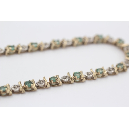 2 - 9ct Gold Diamond & Emerald Link Bracelet (6g)
