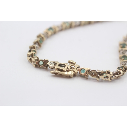 2 - 9ct Gold Diamond & Emerald Link Bracelet (6g)
