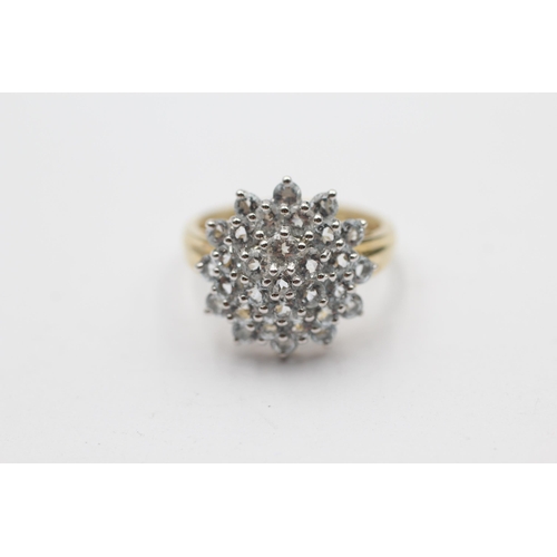 30 - 9ct Gold White Gemstone Cluster Cocktail Ring (3.4g) Size  Q