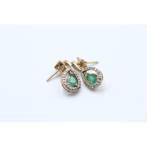 33 - 9ct Gold Diamond & Emerald Drop Earrings (2g)
