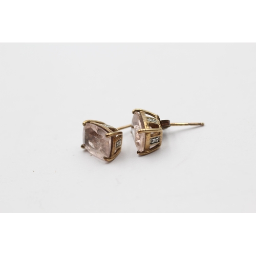 38 - 9ct Gold Diamond & Morganite Stud Earrings (2.3g)