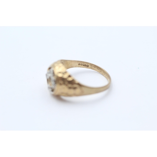 42 - 9ct Gold Diamond Masonic Openwork Ring (2.6g) Size  N