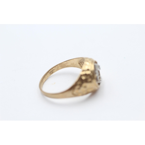 42 - 9ct Gold Diamond Masonic Openwork Ring (2.6g) Size  N
