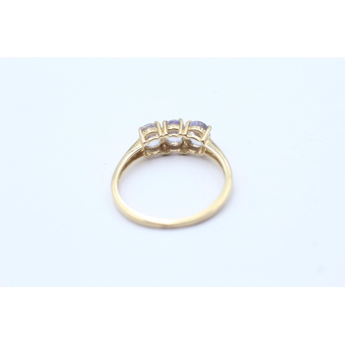 47 - 9ct Gold Tanzanite Three Stone Ring (1.6g) Size  N