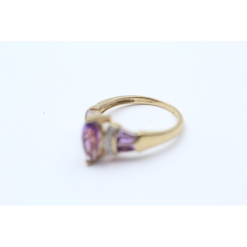 54 - 9ct Gold Diamond & Amethyst Dress Ring (2.4g) Size  N