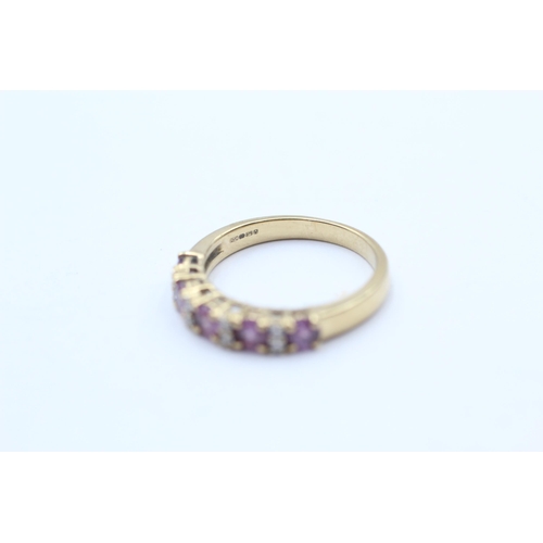 71 - 9ct Gold Pink Sapphire Five Stone Ring With Diamond Spacers (3.1g) Size  O