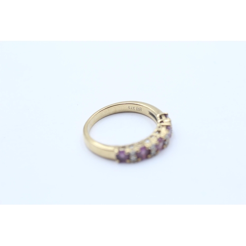 71 - 9ct Gold Pink Sapphire Five Stone Ring With Diamond Spacers (3.1g) Size  O