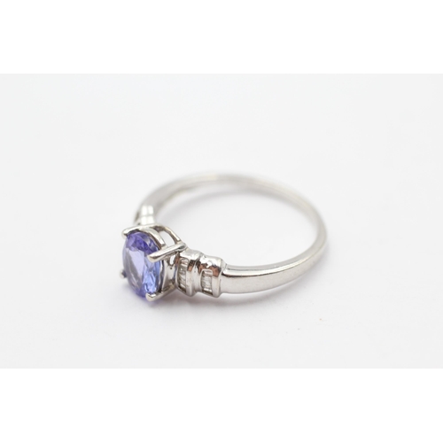 73 - 9ct White Gold Tanzanite Single Stone Ring With Calibre Cut Diamond Set Shank (3g) Size  S