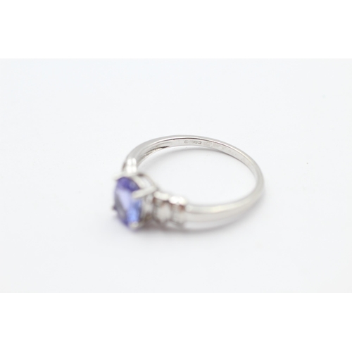 73 - 9ct White Gold Tanzanite Single Stone Ring With Calibre Cut Diamond Set Shank (3g) Size  S