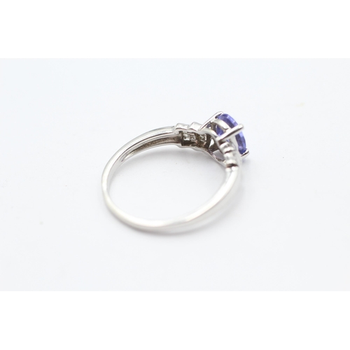 73 - 9ct White Gold Tanzanite Single Stone Ring With Calibre Cut Diamond Set Shank (3g) Size  S